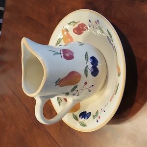 Longaberger fruit medley pottery bowl and pitcher set